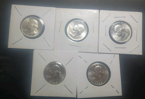 Lot Of 5 Gem Proof Frosty Silver Washington Quarters Mirror Finish Good Detail