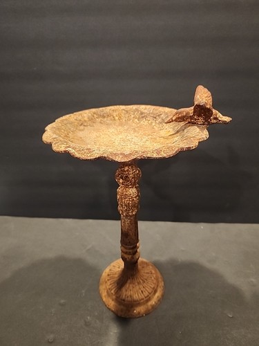VTG Rustic Cast Iron Bird Bath With Hummingbird