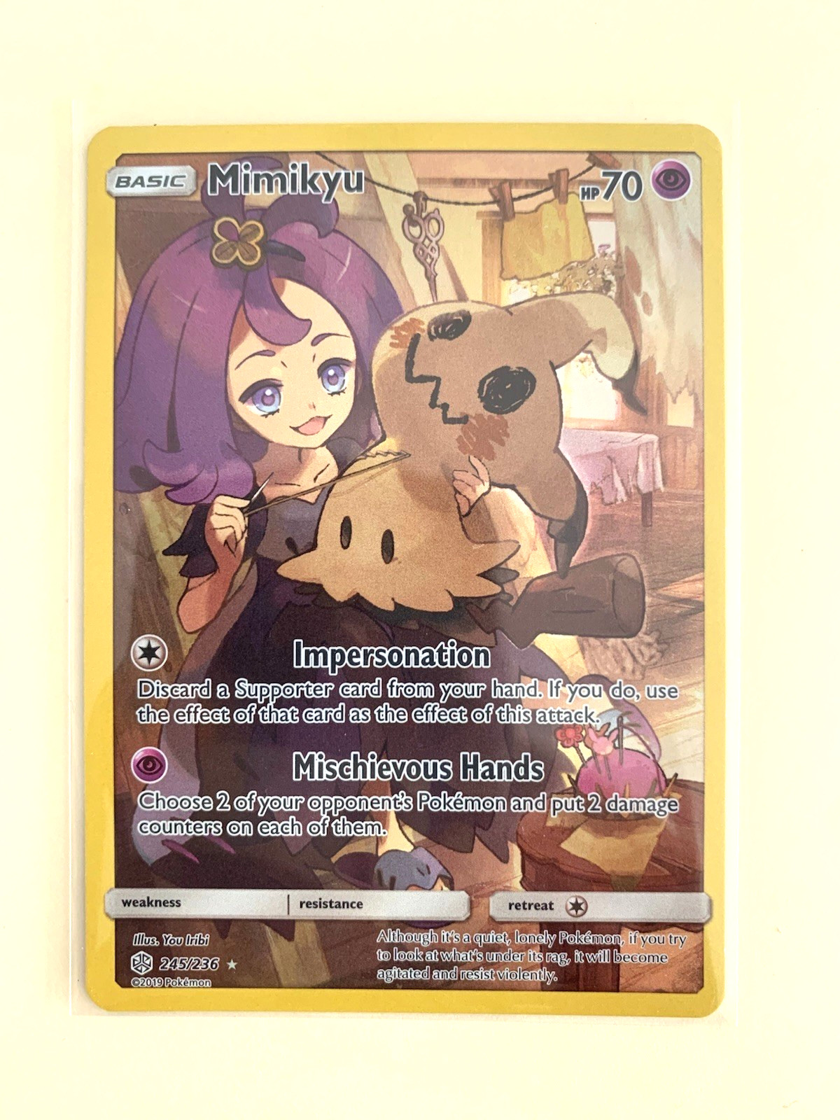 Mimikyu 245/236 Cosmic Eclipse NM 2019 HP70 Basic Rainbow Full Art Pokemon Card