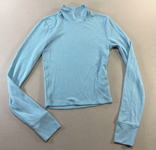 American Eagle Long Sleeve Waffle Knit Thermal Mock Neck Tee Womens Sz S Blue