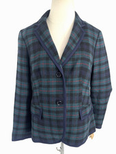 Talbots Womens Green Plaid Wool Blend Blazer Jacket Size 12 P Pockets New