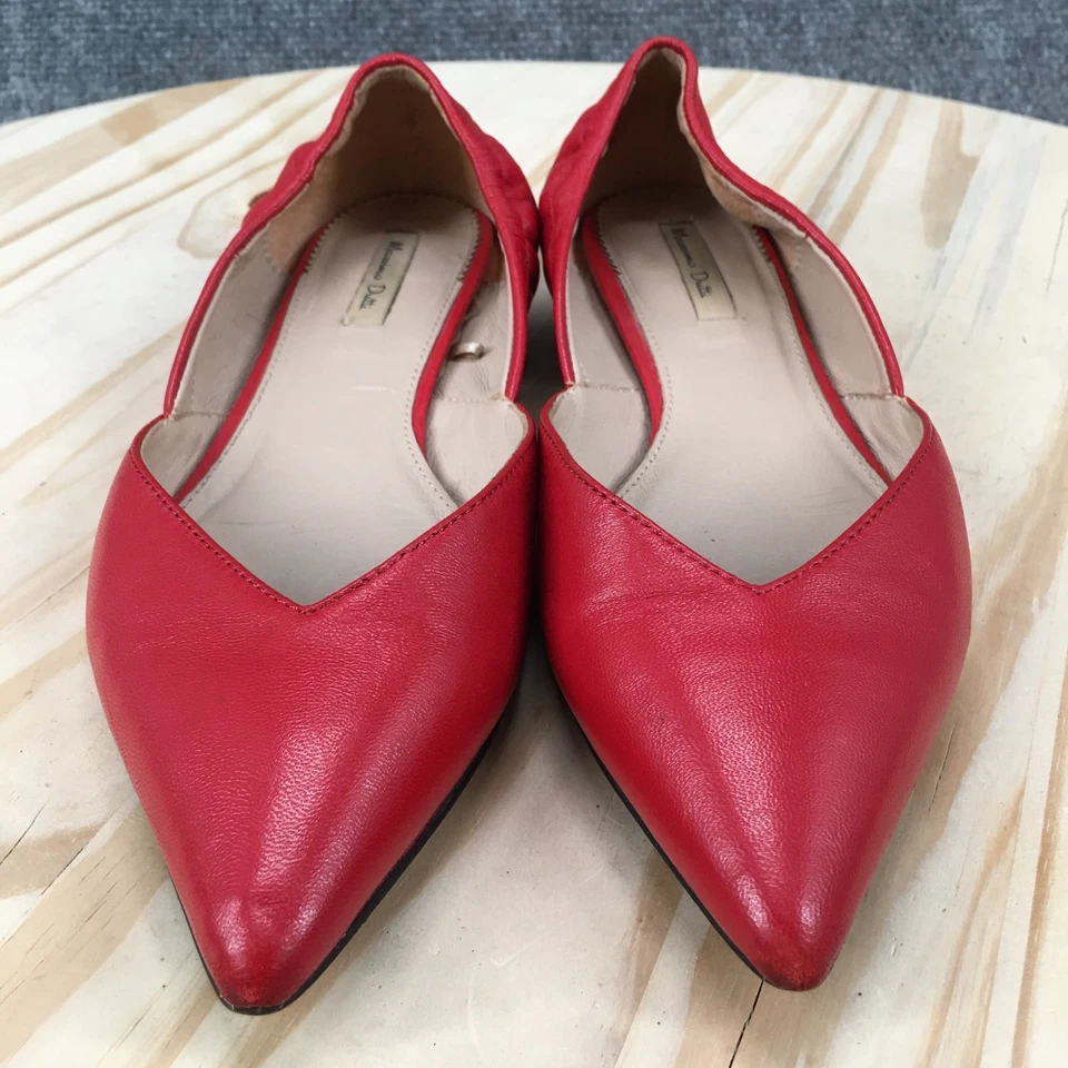 Massimo Dutti Shoes Womens 37 Classic Slip On Pointed Ballet Flats Red Leather - Image 4 of 4
