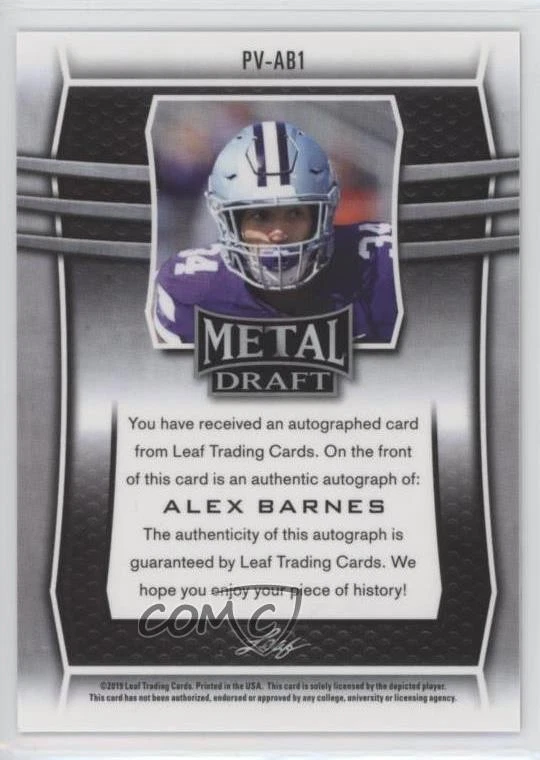2019 Leaf Metal Draft Photo Variation Silver Wave Alex Barnes Rookie Auto RC - Image 2 of 2