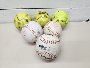 Lot of (6) Used Worth Softballs Slow/Fast Pitch BlueDot GreenDot HotDot ASA USA
