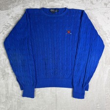 VTG Polo Golf Ralph Lauren Sweater Mens XL Royal Blue Cable Knit Crewneck Crest