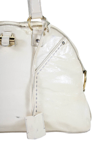 Yves Saint Laurent Womens Leather Zip Lock Key Medium Shoulder Handbag Cream - Picture 2 of 17