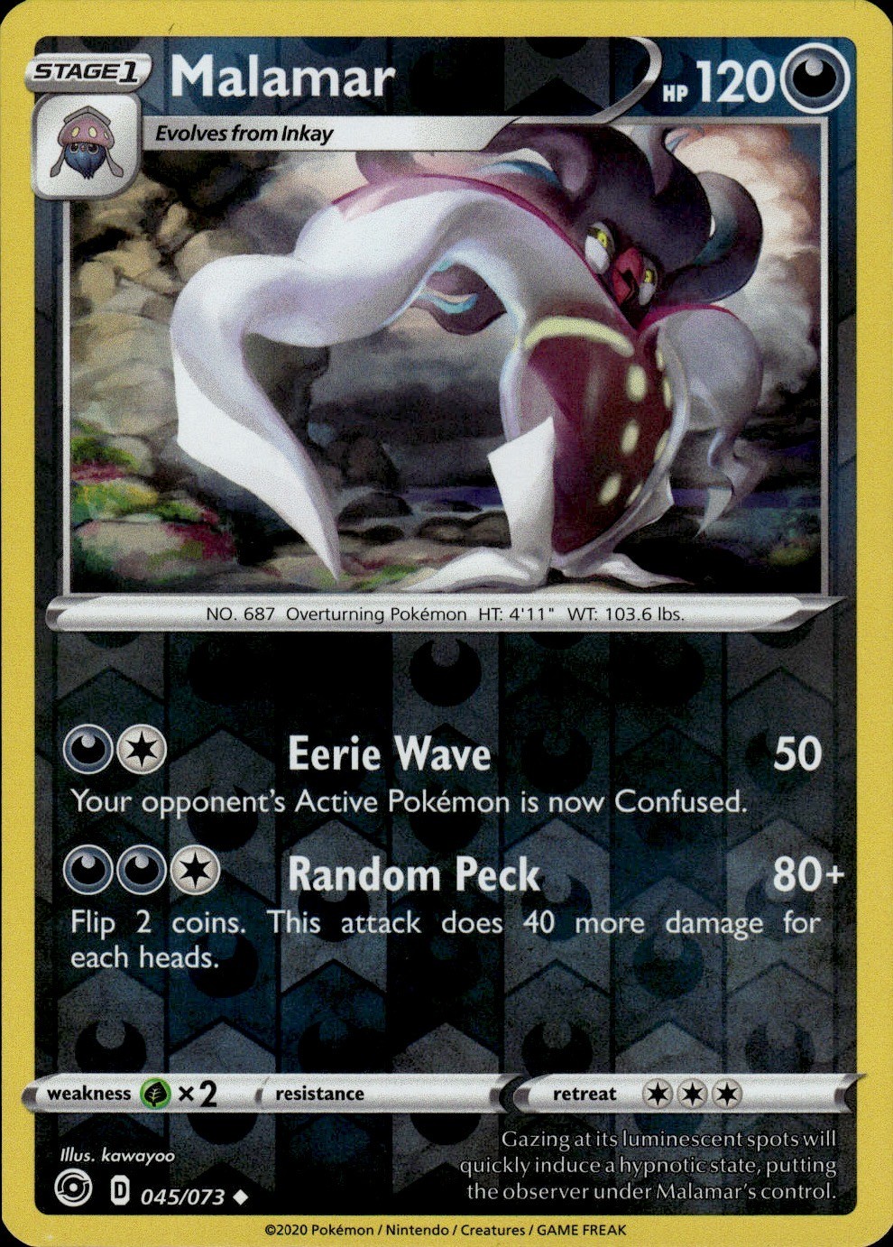 Malamar Uncommon Champion's Path 45/73 Darkness Reverse Holo Pokemon Card