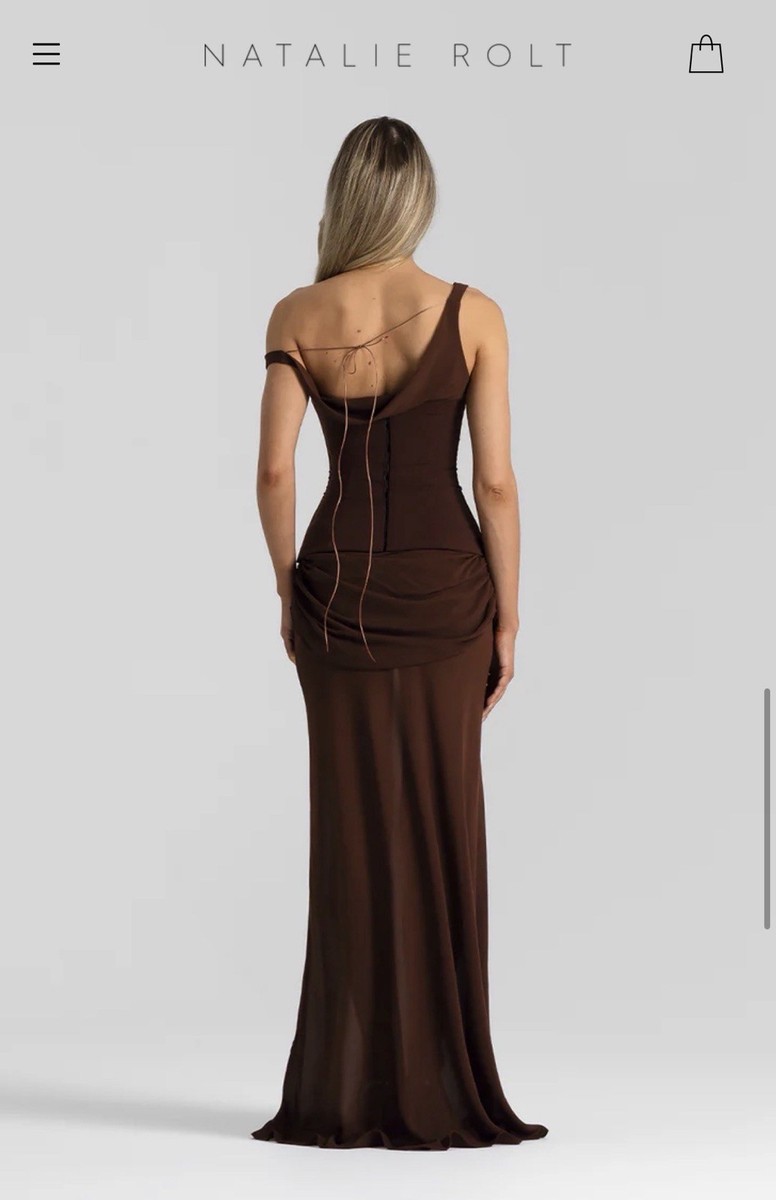 open lace back dress Natalie Rolt Celine Gown available for hire  The Social Wardrobe