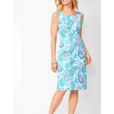 Talbots Size 12 Fresco Blue Pink Paisley Women's Sleeveless Sheath Dress  Preppy