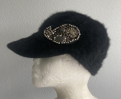 Something Special Black Angora Blend Hat Cap Crystal Glass Decoration One Size
