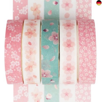 YUBX Mageres Washi Tape Set Masking Tape, 5 Rollen, dekoratives Klebeband für 