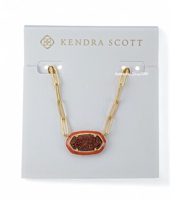New Authentic KENDRA SCOTT Gold Orange Goldstone Elisa Paperclip Chain Necklace