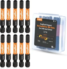 Toolant 3/16" Impact Hex Head Allen Wrench Drill Bit Set 10Pcs, 1/4” Hex-Shank S