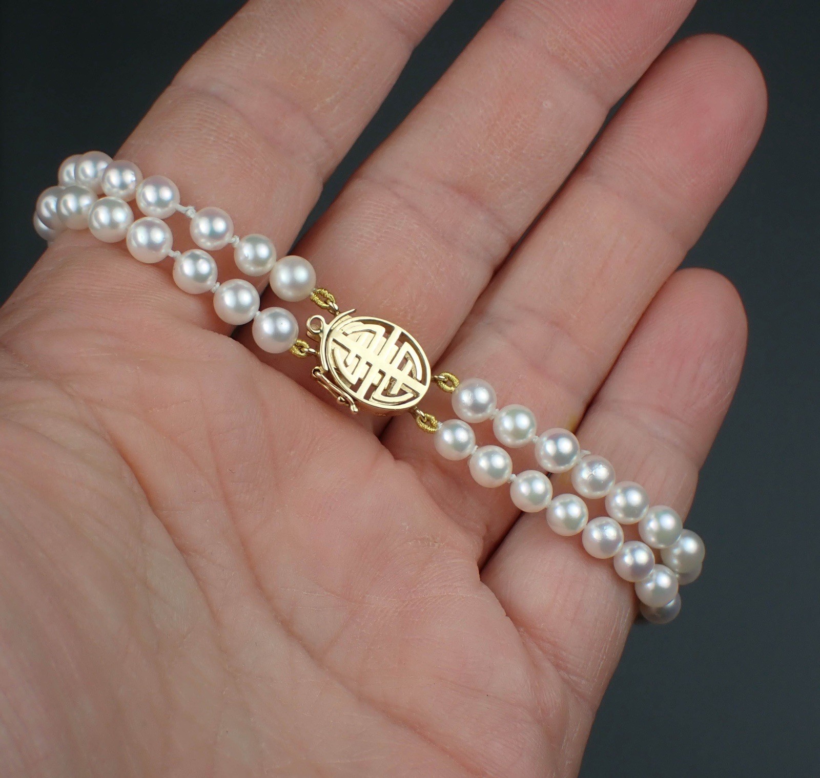 14k Solid Gold White Pearl Double Stranded 7.25 I… - image 10