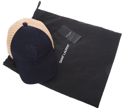 NUOVO CAPPELLO BERRETTO BASEBALL YSL SAINT LAURENT SL LOGO COTONE TELA E RAFIA 57/MED - Foto 8 di 11