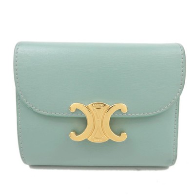 CELINE Triomphe Leather Wallet Mint Green Gold HDW Authentic | eBay