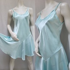 Vintage CINEMA ETOILE Aqua Satin Nightgown Nightie Lingerie - Size M - EUC
