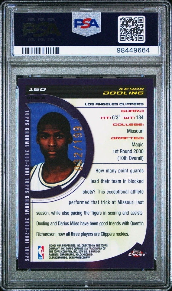 2000 Topps Chrome #160 KEYON DOOLING Refractor #032/199 Rookie RC Mint PSA 9 🔥 - Image 2 of 3