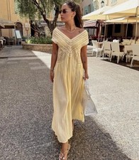 NWT ZARA Embroidered Pleated Dress Butter Yellow 7521/211 Size M