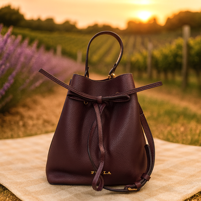 新品未使用　FURLA 巾着型 Costanza ハンドバッグ　肩紐注意 FURLA Costanza Dark Burgundy Leather Small Drawstring Bucket Tote