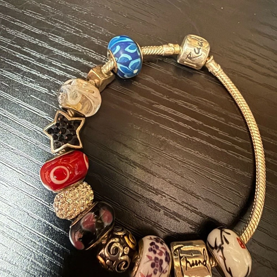 Браслет с брелоками из стерлингового серебра 925 пробы SilveRado с 9 бусинами — мурано и эмаль - Изображение 2 из 4