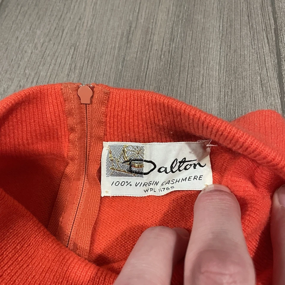 Suéter Dalton 100% Cachemira Virgen Cuello Simulado Naranja 1/2 Cremallera De Colección Años 50 Pequeño Foto 3 de 4