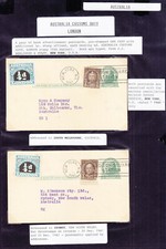CUSTOMS DUTY LONDON 1/4d  ON  2 POSTCARDS TO  VICTORIA & NSW    SCARCE!!!