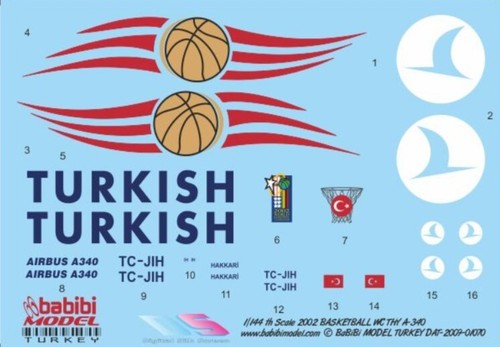 1/144 Turkish Airlines A-340-300 2002 Basketball World Cup Scheme -DAT-01070 - Picture 2 of 6