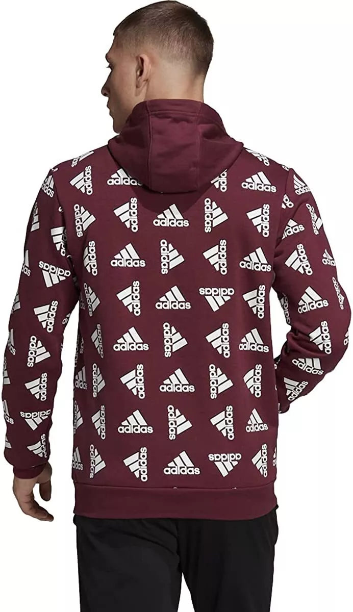 Hoodie SWEATSHIRT Fleece eBay | HOODED Mens H57077 Casual Print All MAROON adidas Over