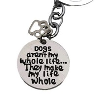 Dog Mom Charm Key Chain Paw Print Dogs Make Life Whole Fur Baby Silver Tone Gift