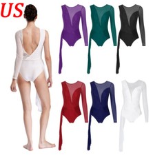 Womens Floral Lace Figure Ice Skating Bodysuit Leotard Lyrical Dance Costume