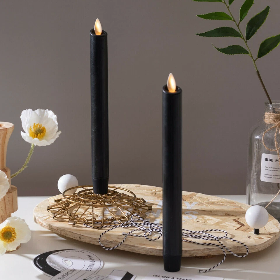 Luminara LED Sin Llama LED Batería Velas Cónicas con Control Remoto Negro 8"X1.1" Foto 4 de 4