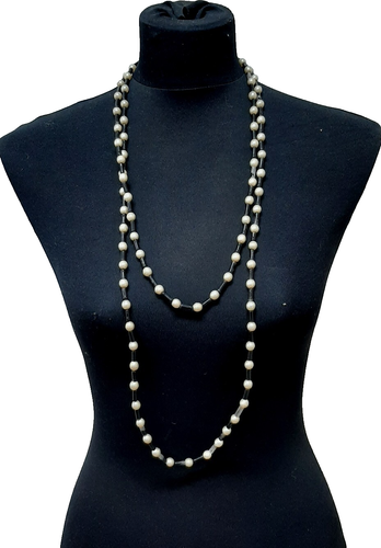 Long Vintage Faux Pearl & Ceramic Beads Necklace 63" (SKU1.4) - Picture 2 of 8