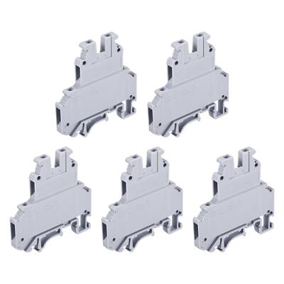 DIN Rail Mount Double-level Terminal Blocks Screw Type Grey UKK3 Pack of 5