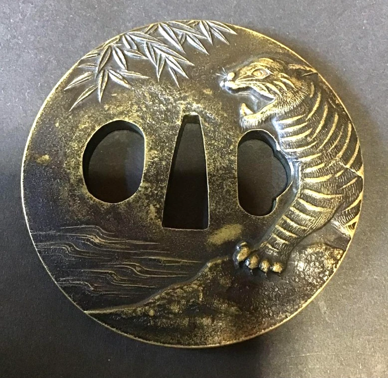 Высококачественный Японский Меч Цуба Охрана Меди EDO Период Из ЯПОНИИ С Коробкой - Изображение 3 из 4