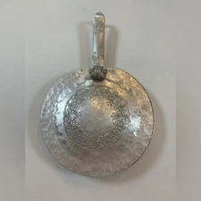 Vtg Hand Forged Wrought Aluminum Silent Butler Crumb Catcher Floral Scrollwork