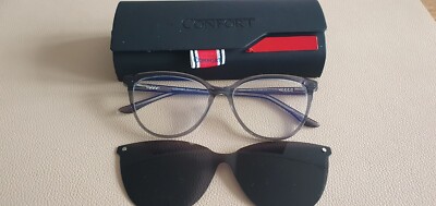Confort graue Katzenbrille Brillengestell. Mit polarisierten Sonnenclips und Etui.