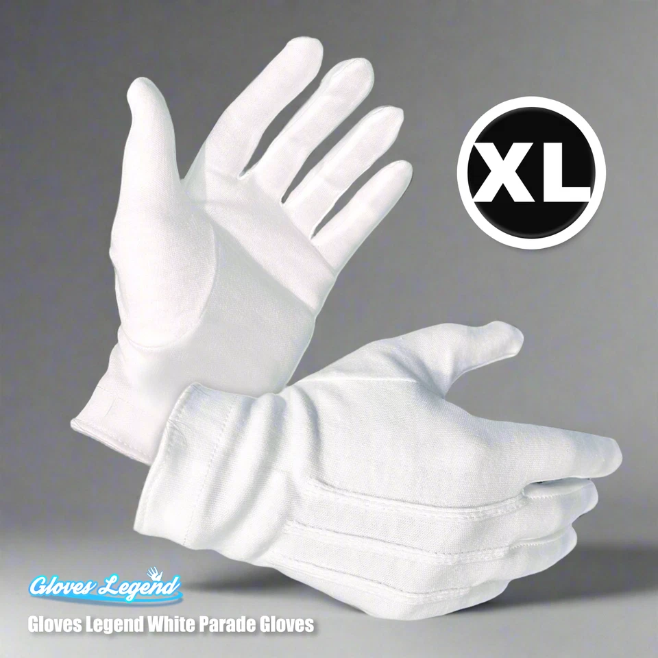 Talla XL - 10 Pares - Guantes Leyenda 100% Algodón Blanco Desfile Formal Atuendo Guantes Foto 2 de 4