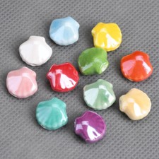 10pcs Scallop 13x12mm Glossy Ceramic Porcelain Loose Beads For Jewelry Making