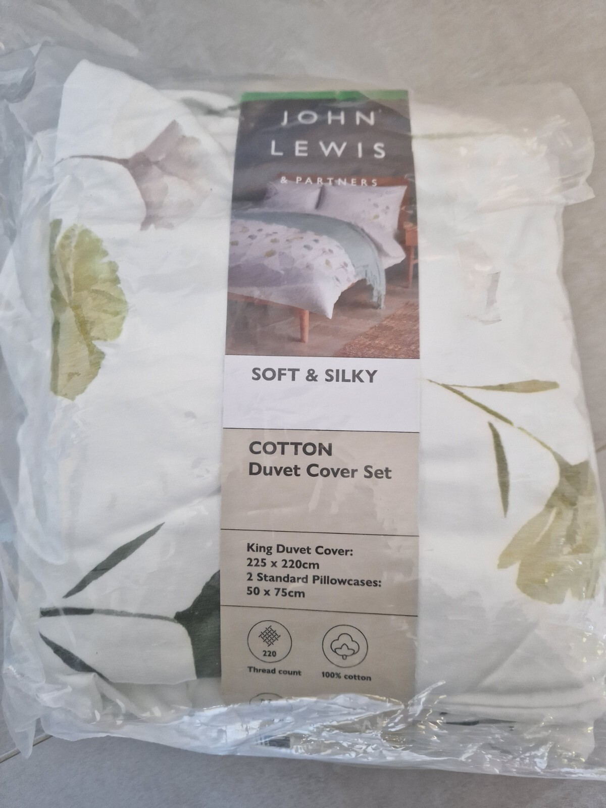 John Lewis Ginkgo Panel King Duvet Cover Set, Green eBay