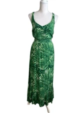 C&C California Green Tropical Palm Print Sleeveless Maxi Dress 2 Razor Back Tier