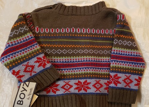 NANNETTE Boy 12 mo Sweater + Shirt Shoulder Button Olive Red Blue Winter NWT - Picture 2 of 4