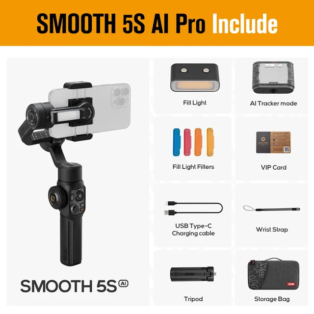 Zhiyun Smooth 5S AI Pro 3-Axis Gimbal Stabilizer for Smartphone