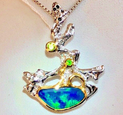 Einzigartiger CoraL ReeF Opal Anhänger Halskette SIEHE VIDEO Tauchen Meer Wasser $696,00