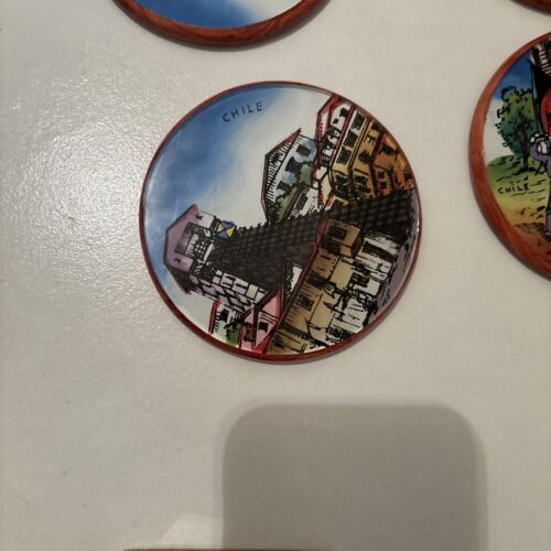 Wooden Chile Round Handmade Handpainted Folk Art Set of 6 Coasters 3.5" - Picture 2 of 11