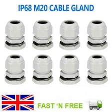 White M20 Cable Gland 20mm Waterproof IP68 Compression Stuffing Locknut Washer