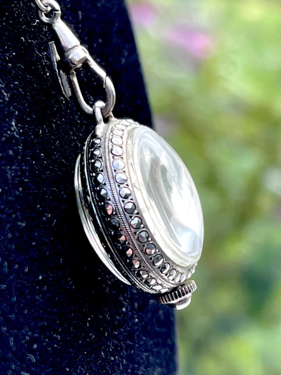 Bucherer Bubble Watch Skeleton Pendant 800 Silver & Pearl Necklace 17 Jewels View 6