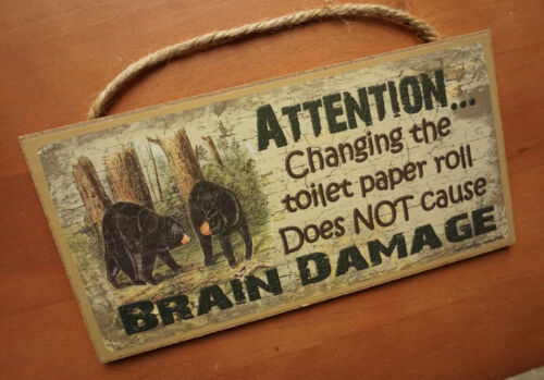 Black Bear Cabin Bathroom Lodge Home Decor Sign CHANGING TOILET PAPER Funny Sign - Picture 2 of 4