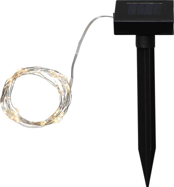 Led Solar Lichterkette Drahtlichterkette Draht Silber 50 Leds Warmweiß-image