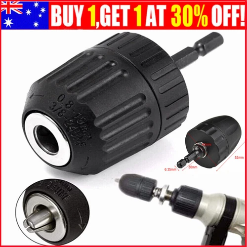 0.8-10mm 3/8Inch 24UNF Keyless Drill Bit Chuck Clip 1/4in Hex Shank Rod Adapter